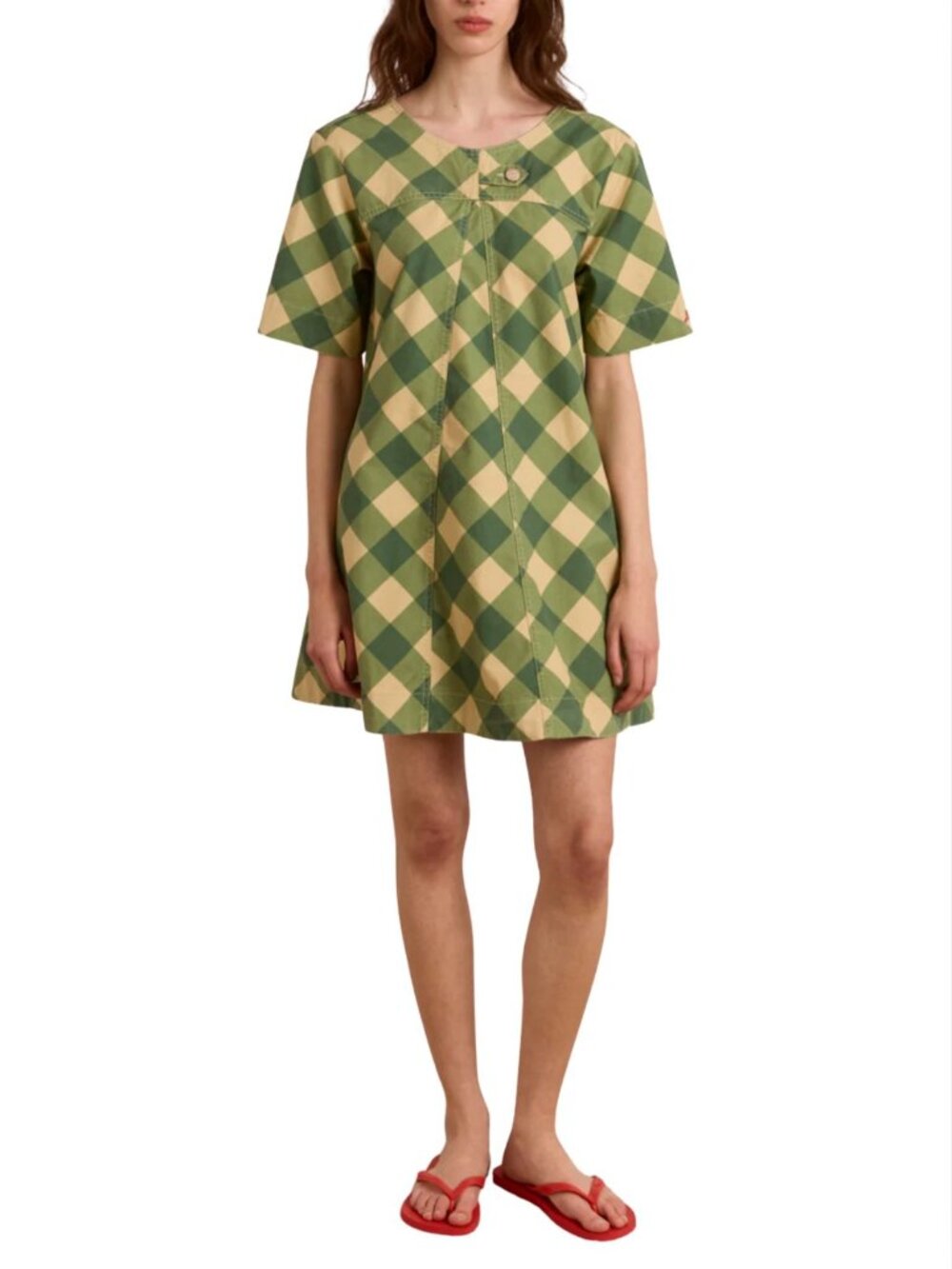 DAMSON MADDER Reversible Bridget Mini Dress Gingham Green NWT $210 Sz 4